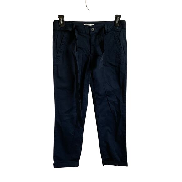 LOFT Navy Blue Ankle Length Casual Pants with Belt - Size 2 - NEW - Picture 1 of 8